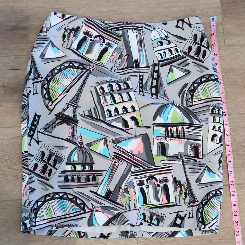 Vintage Studio Architectural Print Pencil Skirt